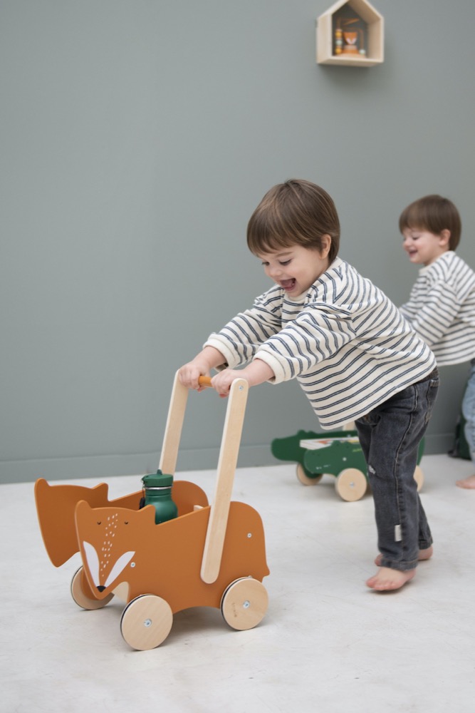 CHARIOT À POUSSER en bois pour bébé avec roues, jouet à tirer pour
